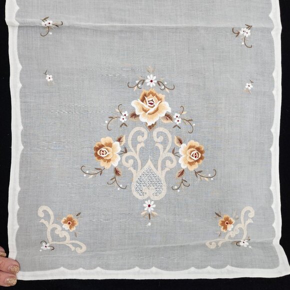 Shear Machine Embroidered Table Runner Mats Napkins Vintage Brown Roses - Picture 11 of 11